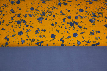 Stoffpaket Jersey + Bündchen mit Farbklecksen, ocker, blau